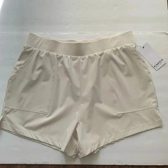 Kinesis High Waisted Athletic Shorts Birch Ivory Women’s Large NWT - Picture 1 of 9